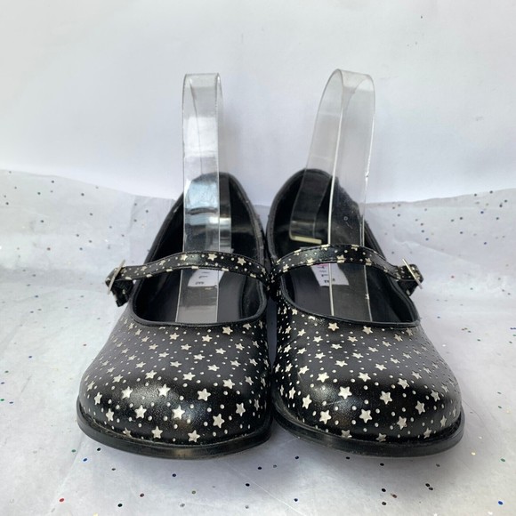 Very Volatile Black  Vegan Leather Chunky Style Star Print Mary Janes  Size 6.5 - Picture 5 of 14